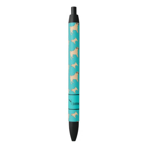 Personalized name turquoise Pug dogs Black Ink Pen