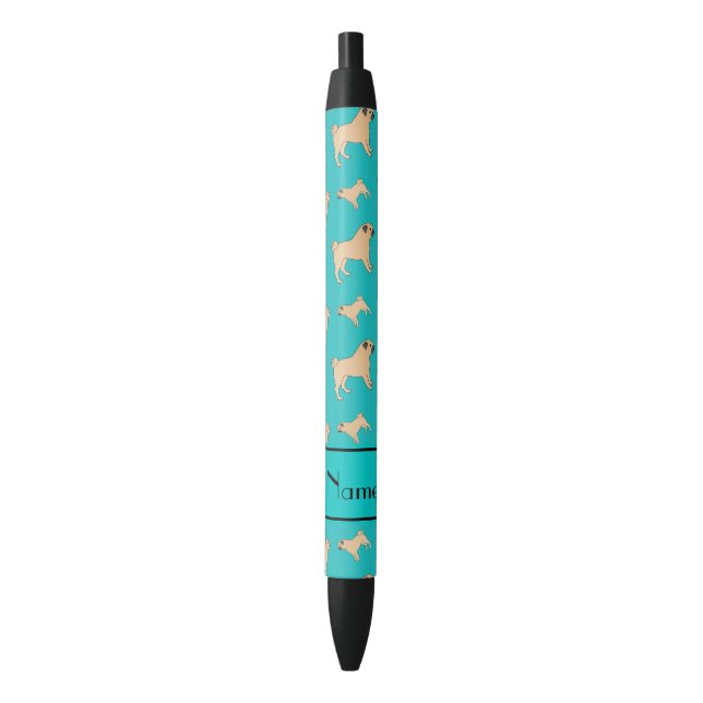 Personalized name turquoise Pug dogs Pen (Front Vertical)