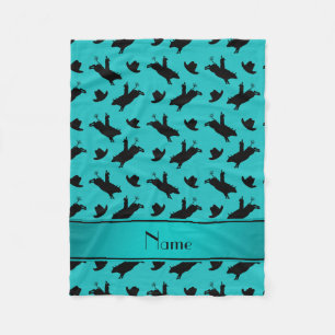 Personalized name turquoise rodeo bull riding fleece blanket