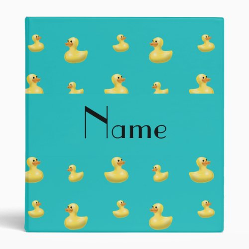 Personalized name turquoise rubber duck pattern 3 ring binder