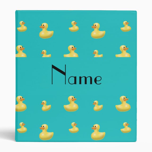 Personalized name turquoise rubber duck pattern 3 ring binder (Front)