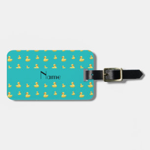 Personalized name turquoise rubber duck pattern luggage tag