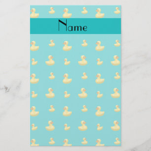 Personalized name turquoise rubber duck pattern stationery