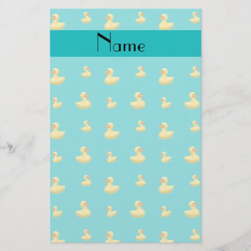 Personalized name turquoise rubber duck pattern stationery