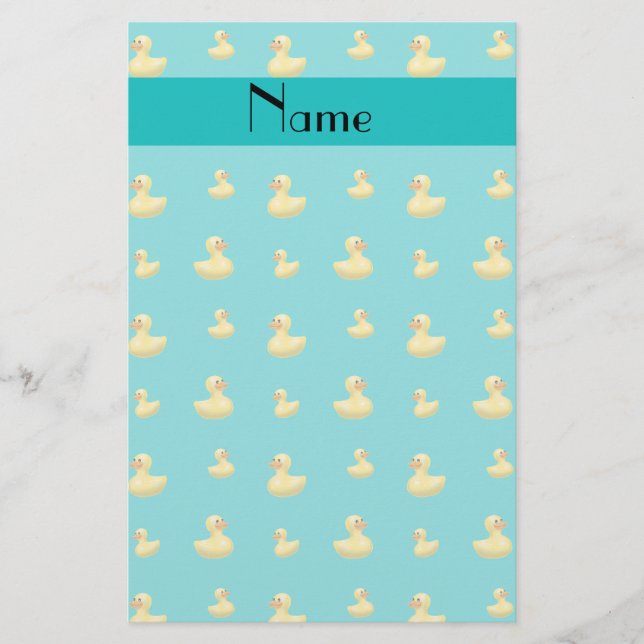 Personalized name turquoise rubber duck pattern stationery (Front)