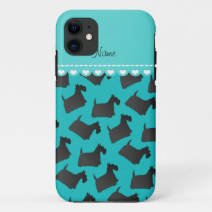 Personalized name turquoise scottish terrier dogs iPhone 11 case