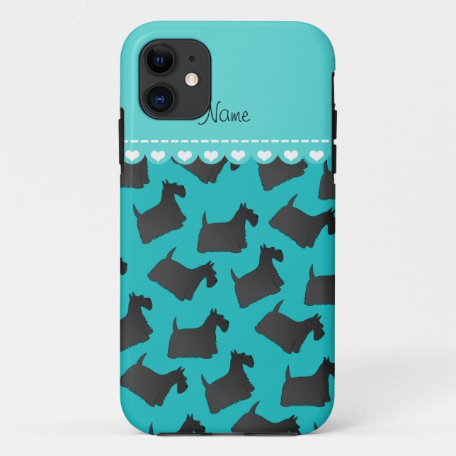 Personalized name turquoise scottish terrier dogs Case-Mate iPhone case (Back)
