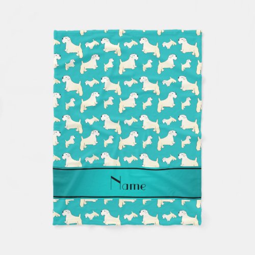 Personalized name turquoise Sealyham Terrier dogs Fleece Blanket