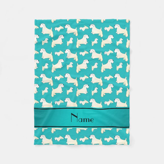 Personalized name turquoise Sealyham Terrier dogs Fleece Blanket (Front)