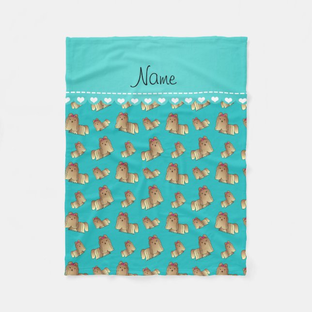 Personalized name turquoise shih tzu dogs fleece blanket (Front)