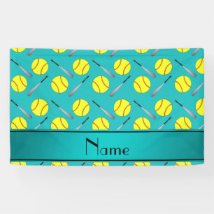 Personalized name turquoise softball pattern banner