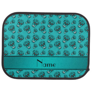 Personalized name turquoise sugar skulls car floor mat