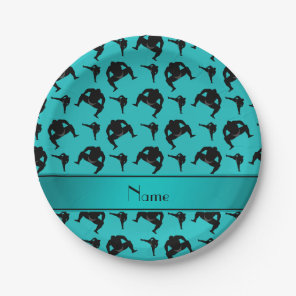 Personalized name turquoise sumo wrestling paper plates