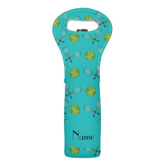 Personalized name turquoise tennis balls wine bag (Back)