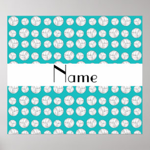 Personalized name turquoise volleyball balls poster