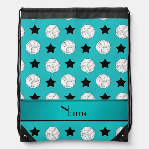 Personalized name turquoise volleyball black stars drawstring bag