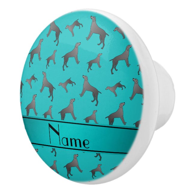 Personalized name turquoise Weimaraner dogs Ceramic Knob (Right)