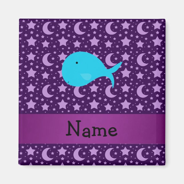 Personalized name turquoise whale purple stars magnet (Front)