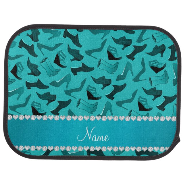 Personalized name turquoise women's shoes pattern car mat (Rear)