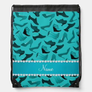 Personalized name turquoise women's shoes pattern drawstring bag