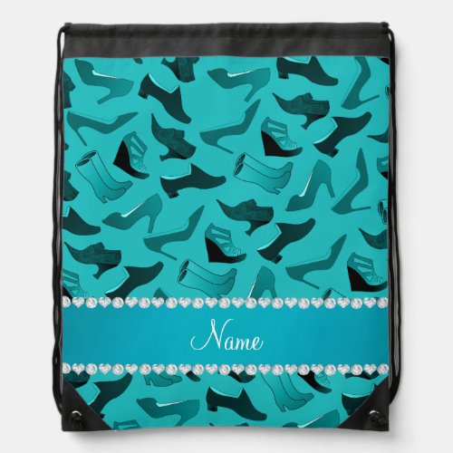 Personalized name turquoise womens shoes pattern drawstring bag