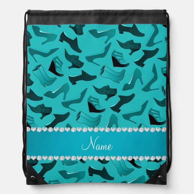 Personalized name turquoise women's shoes pattern drawstring bag (Front)
