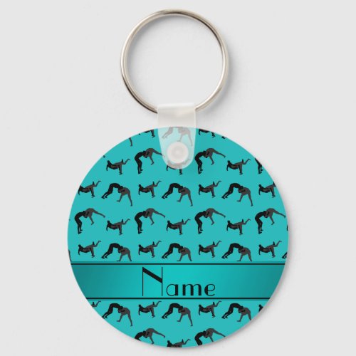Personalized name turquoise wrestling silhouettes keychain
