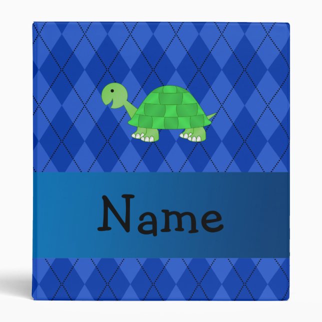 Personalized name turtle blue argyle 3 ring binder (Front)