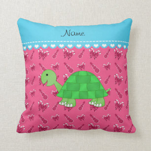 Personalized name turtle pink snowman candy canes throw pillow
