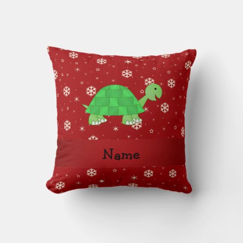 Personalized name turtle red snowflakes throw pillow
