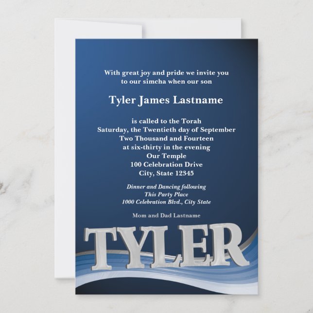 Personalized Name Tyler Bar Mitzvah Invitation (Front)