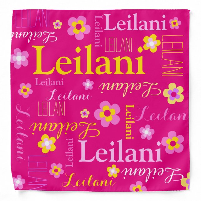 Personalized name typographic flower pink bandana (Front)