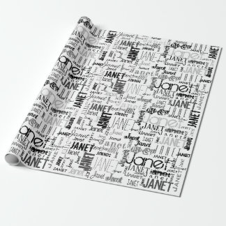 Personalized Name Typography Black Grey Word Cloud Wrapping Paper