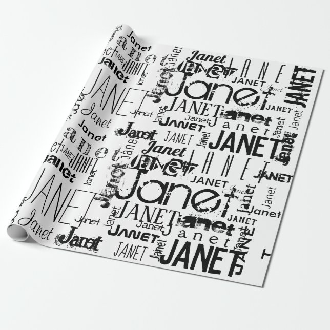 Personalized Name Typography Black Word Cloud Wrapping Paper (Unrolled)
