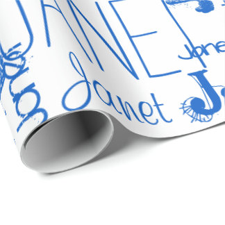 Personalized Name Typography Blue Wrapping Paper