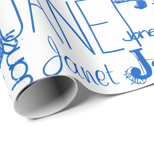 Personalized Name Typography Blue Wrapping Paper (Roll Corner)