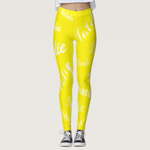 Personalized Name Typography Font Bright Yellow Leggings