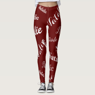 Personalized Name Typography Font Burgundy Red Leggings