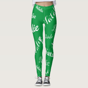 Personalized Name Typography Font Kelly Green Leggings