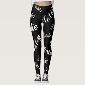 Personalized Name Typography Font Pattern Black Leggings
