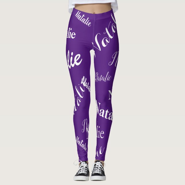Personalized Name Typography Font Royal Purple Leggings (Front)