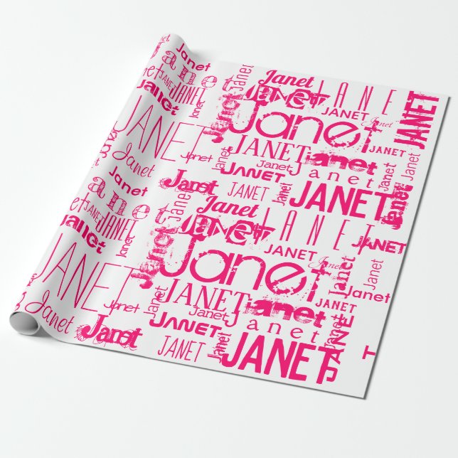 Personalized Name Typography Hot Pink Wrapping Paper (Unrolled)