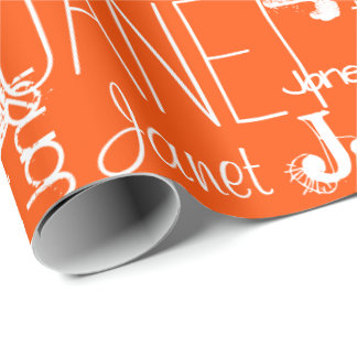 Personalized Name Typography Orange Word Cloud Wrapping Paper