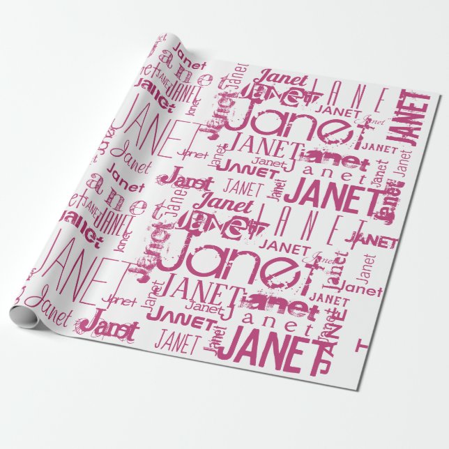 Personalized Name Typography Pink Text Word Cloud Wrapping Paper (Unrolled)
