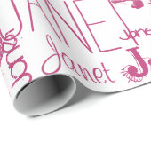 Personalized Name Typography Pink Text Word Cloud Wrapping Paper (Roll Corner)