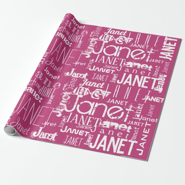 Personalized Name Typography Pink Word Cloud Wrapping Paper (Unrolled)