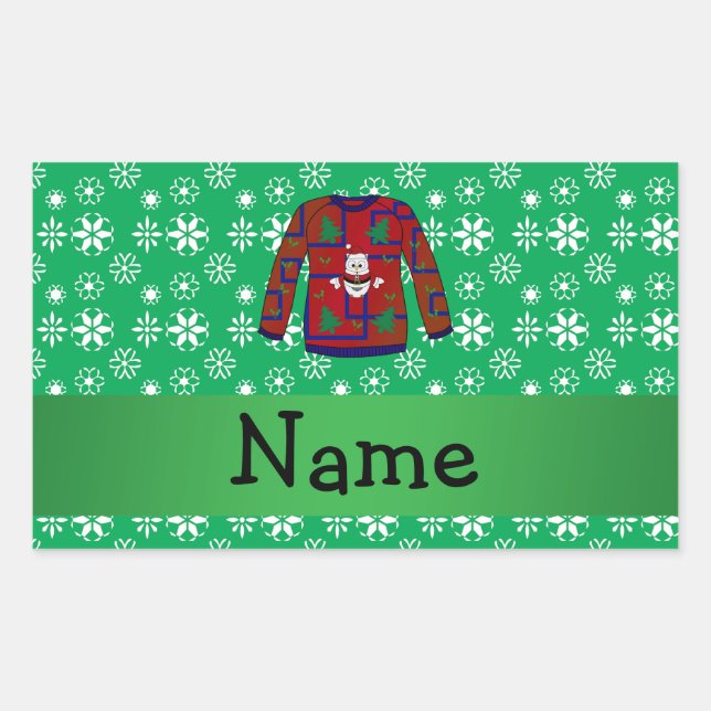 Personalized name ugly christmas sweater snowflake rectangular sticker (Front)