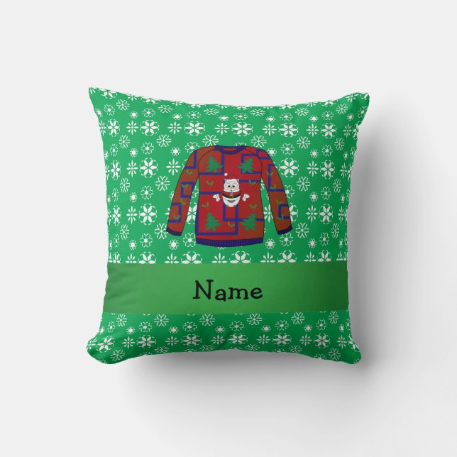Personalized name ugly christmas sweater snowflake throw pillow (Front)