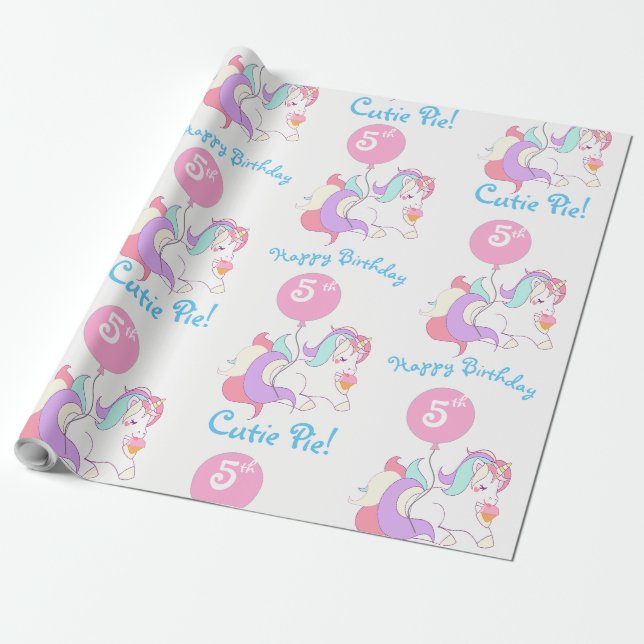 Personalized Name Unicorn Birthday Party Gift Wrap (Unrolled)