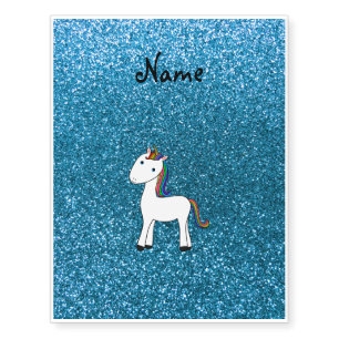 Personalized name unicorn blue glitter temporary tattoos